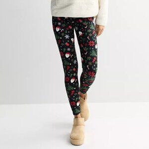 Women's Holiday Printed Leggings, Size: Large, Black